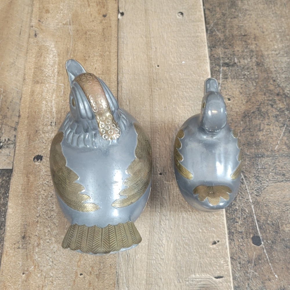 Vintage Pewter Brass Duck Figurine Trinket Box Orante Decor Set of 2 Hong Kong - Picture 6 of 11